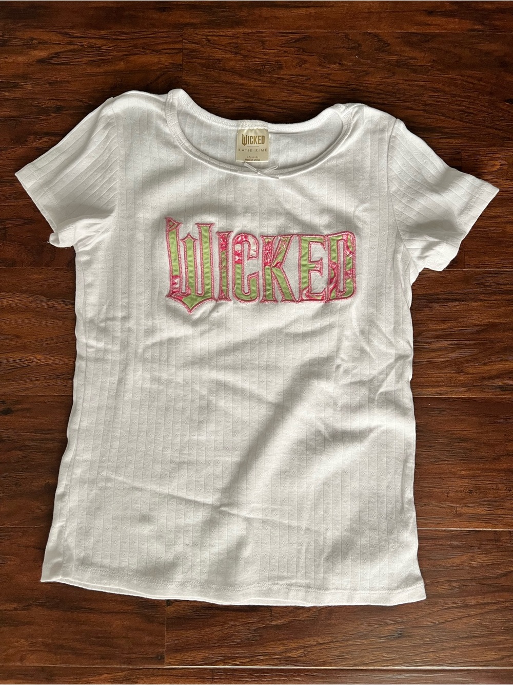 Wicked Logo Ribbed Short Sleeve Tee - White with Pink & Green